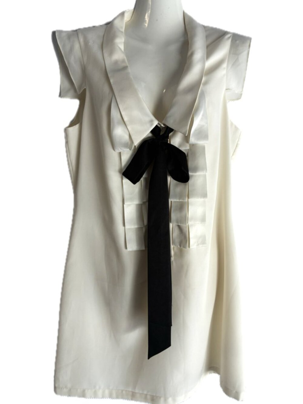 Ted Baker London Obble Tuxedo Bow Shift Dress Ivory Mod Ruffled Mini-size 3